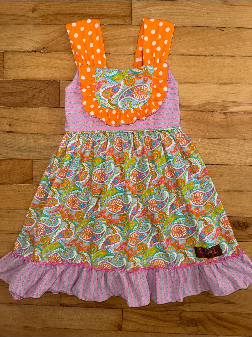 Girls' Pink & Orange Paisley Ruffle Sundress
